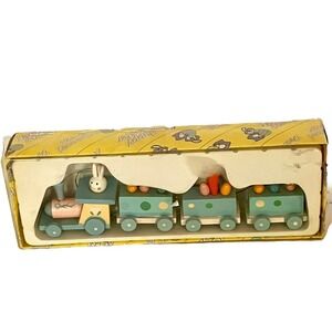 VTG  EASTER BUNNY RABBIT TRAIN Small Wooden Table Decor ORNAMENTS WOOD
